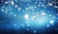 Serene winter scene with gentle snowflakes and ethereal bokeh against a deep blue sky. AI generative