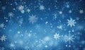 Serene winter scene with gentle snowflakes and ethereal bokeh against a deep blue sky. AI generative