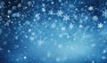 Serene winter scene with gentle snowflakes and ethereal bokeh against a deep blue sky. AI generative