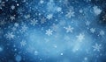 Serene winter scene with gentle snowflakes and ethereal bokeh against a deep blue sky. AI generative