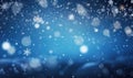 Serene winter scene with gentle snowflakes and ethereal bokeh against a deep blue sky
