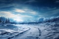 A serene winter setting with a spacious ice road, open space Royalty Free Stock Photo