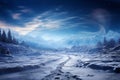 A serene winter setting with a spacious ice road, open space Royalty Free Stock Photo