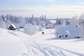 Tranquil Winter Village: Nature\'s White Blanket. Generative AI