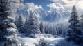 Serene Winter Wonderland: A Panoramic View of Snowy Trees, Majes Royalty Free Stock Photo