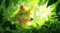 Majestic Wolf Hidden in Lush Green Forest Sunlight Royalty Free Stock Photo