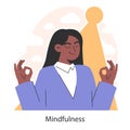 Serene woman practicing mindfulness. Female character inner peace