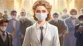 Serene Woman in White Coat, Wearing Medical Mask. Symbol of Safety, Health, Focus, and Compassion