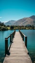 A Serene Wooden Dock in the Middle of a Peaceful Lake Royalty Free Stock Photo