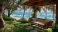 Serene Wooden Swing Overlooking Tropical Beach Royalty Free Stock Photo
