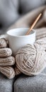 Serene woolwork scene showcasing the intricate process of handmade textiles on comfortable cushions Royalty Free Stock Photo