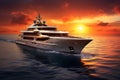 Serene Yacht sea sunset. Generate Ai Royalty Free Stock Photo