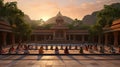 A serene yoga session in a temple courtyard ultra realistic illustration - Generative AI.