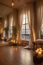 serene yoga studio with candles and incense