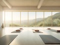 Serene Yoga Studio with Minimalist Interior Design and Sweeping Summer Landscape View,