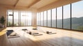 Serene Yoga Studio with Minimalist Interior Design and Sweeping Summer Landscape View,