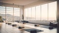 Serene Yoga Studio with Minimalist Interior Design and Sweeping Summer Landscape View,