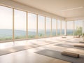 Serene Yoga Studio with Minimalist Interior Design and Sweeping Summer Landscape View,