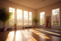 serene yoga studio with sunlight streaming in