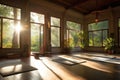 serene yoga studio with sunlight streaming in