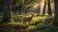 Young White-Tailed Deer in Sunlight Forest Royalty Free Stock Photo