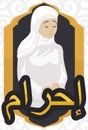 Muslim Woman Wearing Ihram Clothes for Hajj Pilgrimage Hajj, Vector Illustration