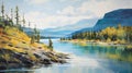 Serene Yukon Waters: Impressionist Painting of Flowing River Landscape