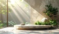 Serene Zen Garden Display Platform with Natural Light Royalty Free Stock Photo