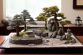 serene zen garden featuring a diverse bonsai collection