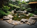 Serene Zen Garden with Koi Pond Royalty Free Stock Photo