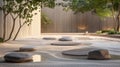 A serene zen garden with floating rocks and glowing sands digital Royalty Free Stock Photo