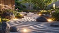 A serene zen garden with floating rocks and glowing sands digital Royalty Free Stock Photo