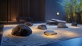 A serene zen garden with floating rocks and glowing sands digital Royalty Free Stock Photo