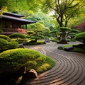 Serene Zen Garden with Meandering Pathways and Vibrant Flora