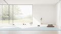 A minimalist, Zen-inspired space with a yoga mat and calm ambiance.