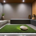 A serene Zen meditation space with a rock garden, bamboo water fountain, and floor cushions3 Royalty Free Stock Photo