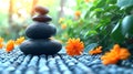 Spa Concept with Wet Zen Stones and Towel Royalty Free Stock Photo