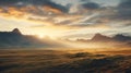 Serenely Beautiful Terragen Landscape: Mountains At Sunset