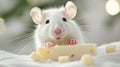 Serenely poised rat amid delectable cheese on a beautifully set kitchen table, inviting exploration Royalty Free Stock Photo