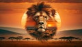 Serengeti Dreams, Double Exposure of Lion\'s Majesty in the Wild