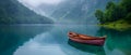 Serenity Afloat in Misty Mountain Solitude. Concept Mountain Views, Misty Landscapes, Serene