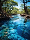 Serenity Amidst the Woods: Tranquil Blue River in the Forest