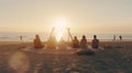 Serenity on the Beach: A Group Yoga Practice at Sunset Royalty Free Stock Photo