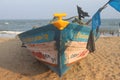 Serenity Beach - Colorful boat - Pondicherry tourism - India holiday destination - beach vacation Royalty Free Stock Photo