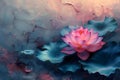 Concept Realistic Art, Floral Theme, Spiritual Symbolism Serenity Bloom Lotus in Ink on Canvas