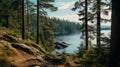 Serenity: Captivating Mountain Lake Surrounded By Pine Trees
