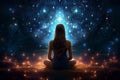 serenity in cosmic embrace, meditation in fractal beauty, Generative AI