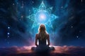 serenity in cosmic embrace, meditation in fractal beauty, Generative AI