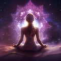 serenity in cosmic embrace, meditation in fractal beauty, Generative AI