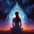 serenity in cosmic embrace, meditation in fractal beauty, Generative AI